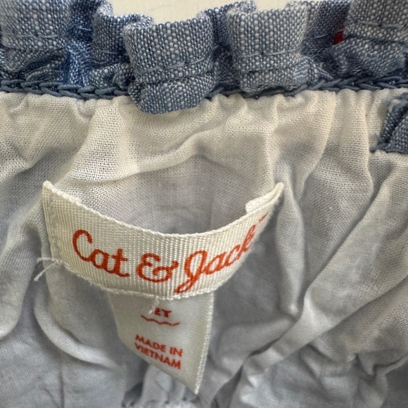 Cat & Jack 2T Girls Blue Denim Sleeveless Dress with Red Stars 4th of July - Picture 3 of 5